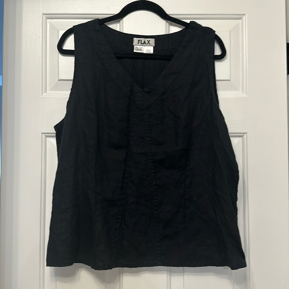 Flax 100% Linen black sleeveless top. Size large